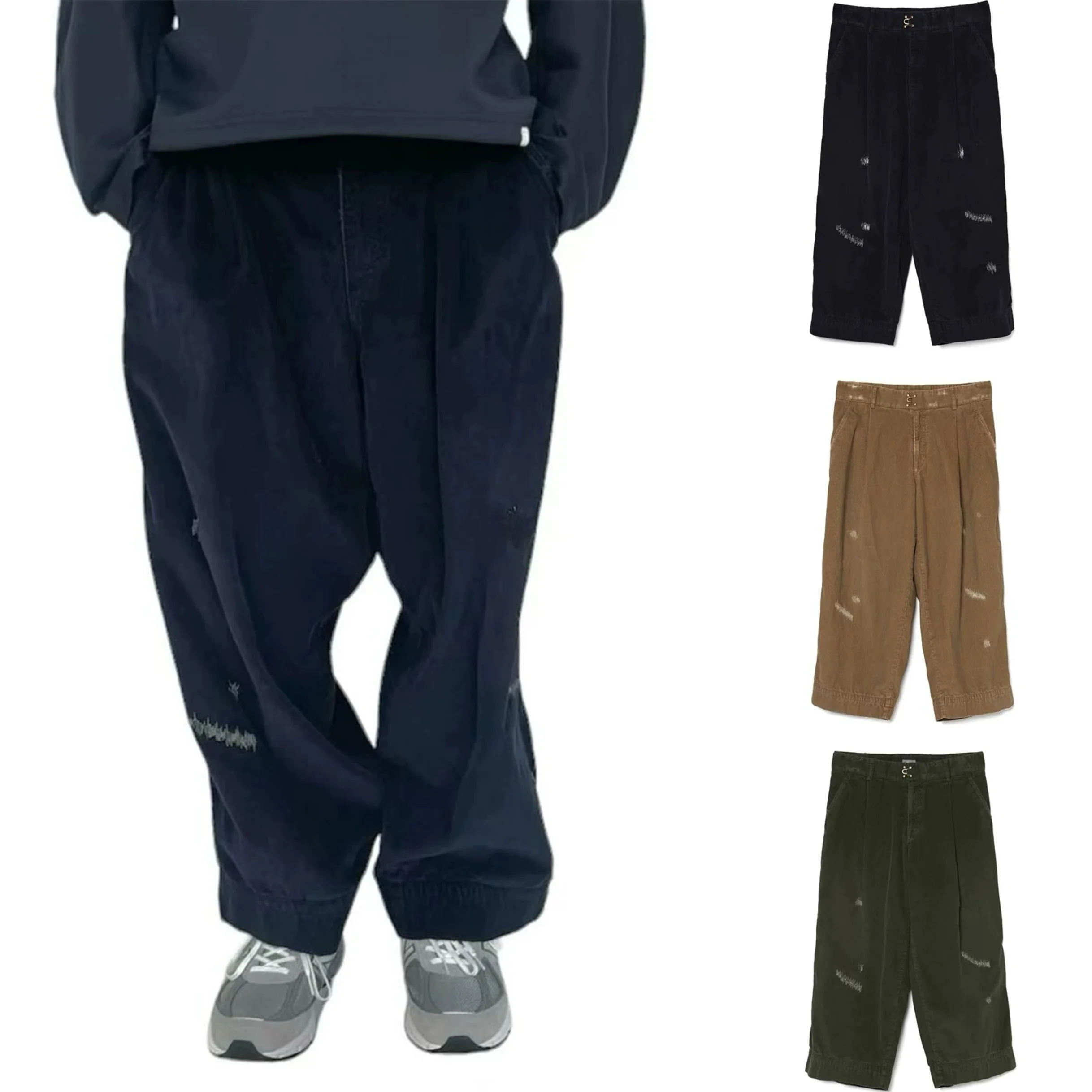 

Брюки Kolor 24AW из вельвета свободного кроя, двухцветные, в стиле кэжуал, с винтажным эффектом, для создания молодежного образа, из смесового хлопка и полиэстера