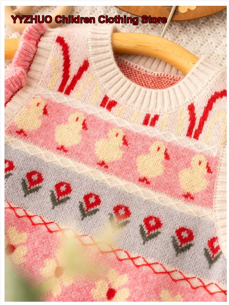 Infant Vest Baby Girl Double-Layer Thickened Cashmere Vest Princess Style Stylish Knit Waistcoat Girls