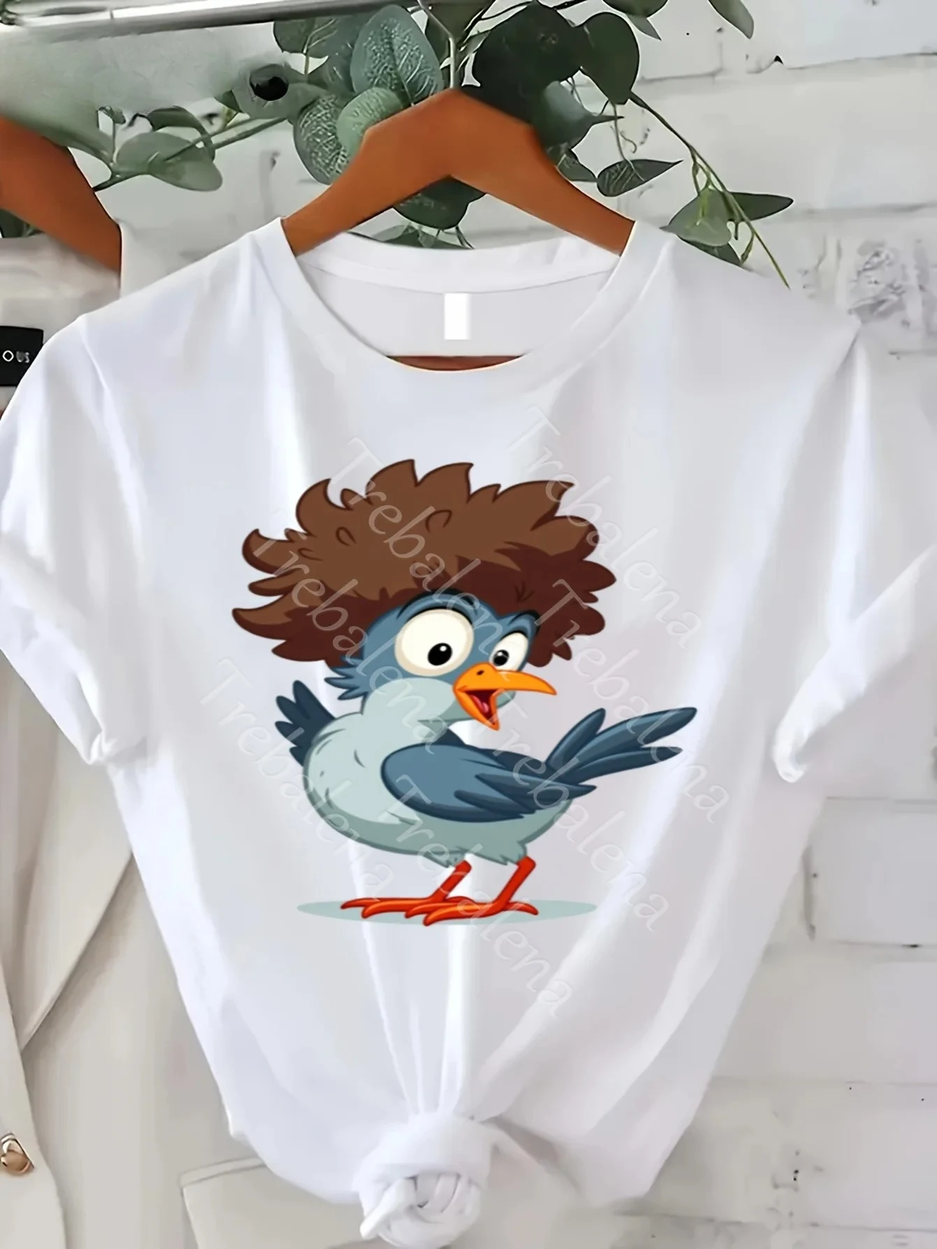 Grappig vogel grafisch T-shirt voor dames Leuke pluizige vogel Expressieve ogen Zacht Casual Comfortabel T-shirt Lichtgewicht warm weer