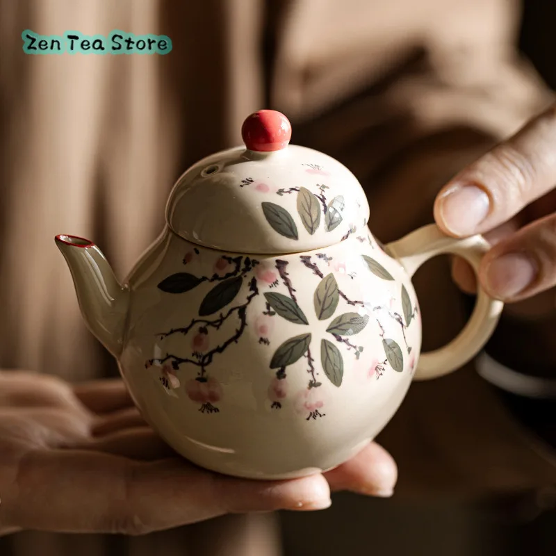 Wood And Ash Hand-painted Falling Flowers Wishful Pot Teapot Teapot Ceramic Home New Chinese Tea Single Pot Kung Fu Tea Set