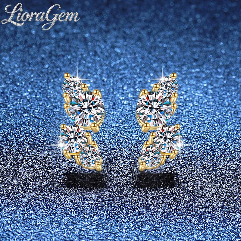 

LioraGem Stylish Geometric Stacked Moissanite Stud Earrings, Versatile 2-Carat Moissanite Studs 18K Gold Stamp Birthday Gifts
