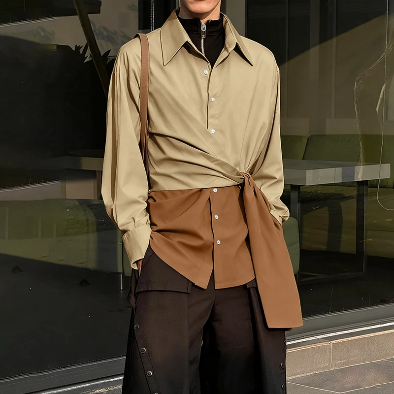 

INCERUN Мужская рубашка в стиле пэчворк с лацканами и длинными рукавами на пуговицах на шнуровке Мужская одежда Уличная одежда Свободные модные повседневные топы Мужские рубашки S-5XL