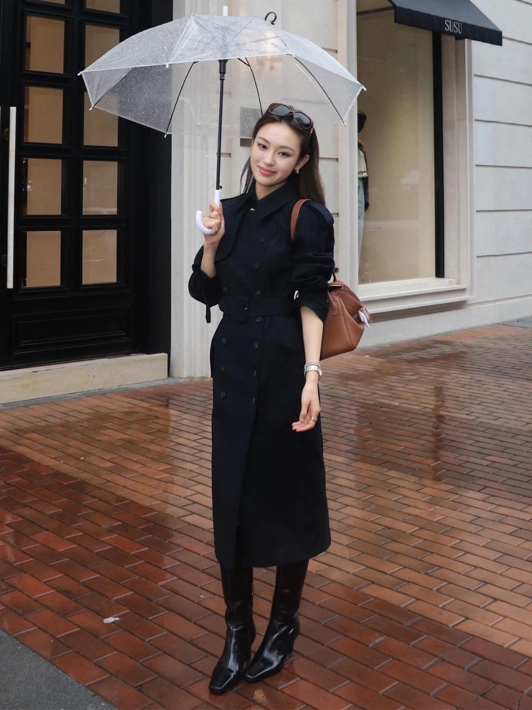 High-End Commuter Style Women's Windbreaker Jacket Dress Two-Piece Set Old Money Aesthetic Long Sleeve Double-Breasted Coat