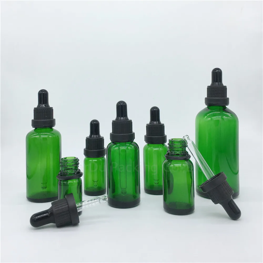 480PCS 5ml,10ml,15ml,20ml,30ML,50ml,100ml Green Glass Essential Oil Bottle With Tamper Evident,Reagent Eye Perfume Bottles