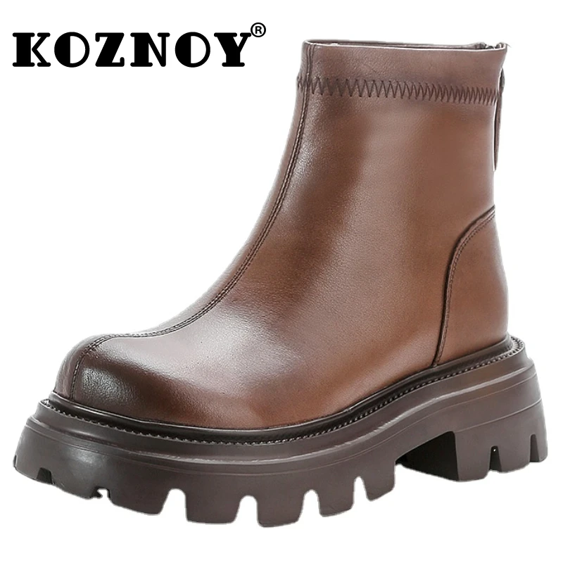 

Koznoy 5.5CM Genuine Leather Ankle Booties Ethnic Chelsea Boot British Fashion Chimney Spring Well-fitting Women Autumn Shoes