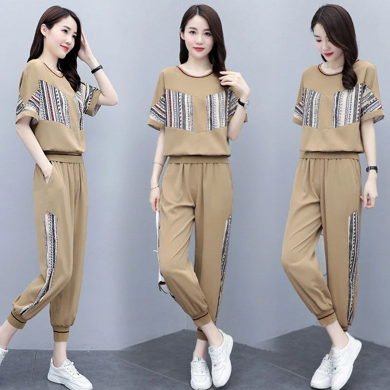 Sweat Suits For Women Two Set 2022 Spring And Summer New Fashion Casual Korean Clothes Short Sleeve Top Pants Women\'s Tracksuit