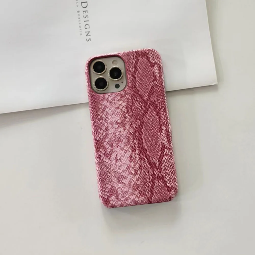 Fashion Snake Leather PU Case For iPhone 14 13 15 16 Pro MAX 12 min 11 7 8 Plus X XR XS Max Hard PC Four Corner Protective Cover