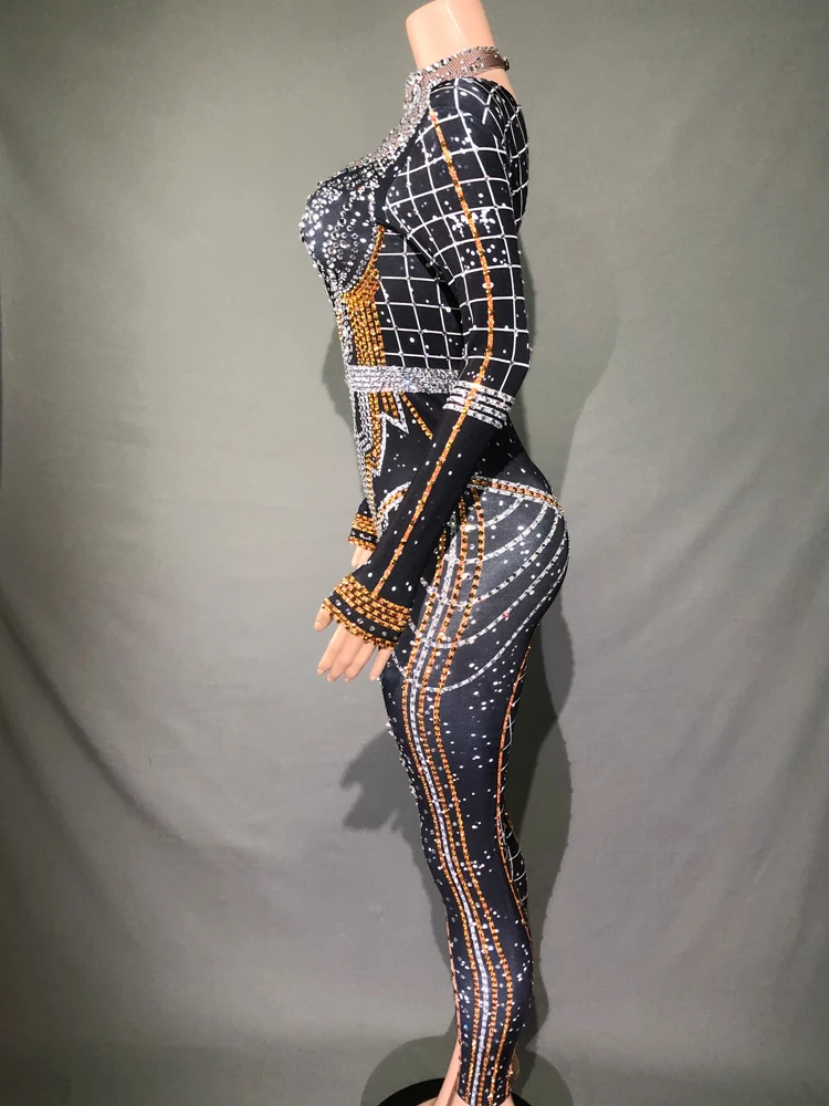 Combinaison à Manches sulfen IQUE dex avec Strass pour Femme, Tenue de Soirée, Discothèque, Bal, Chanteur, brev, Costume de Scène