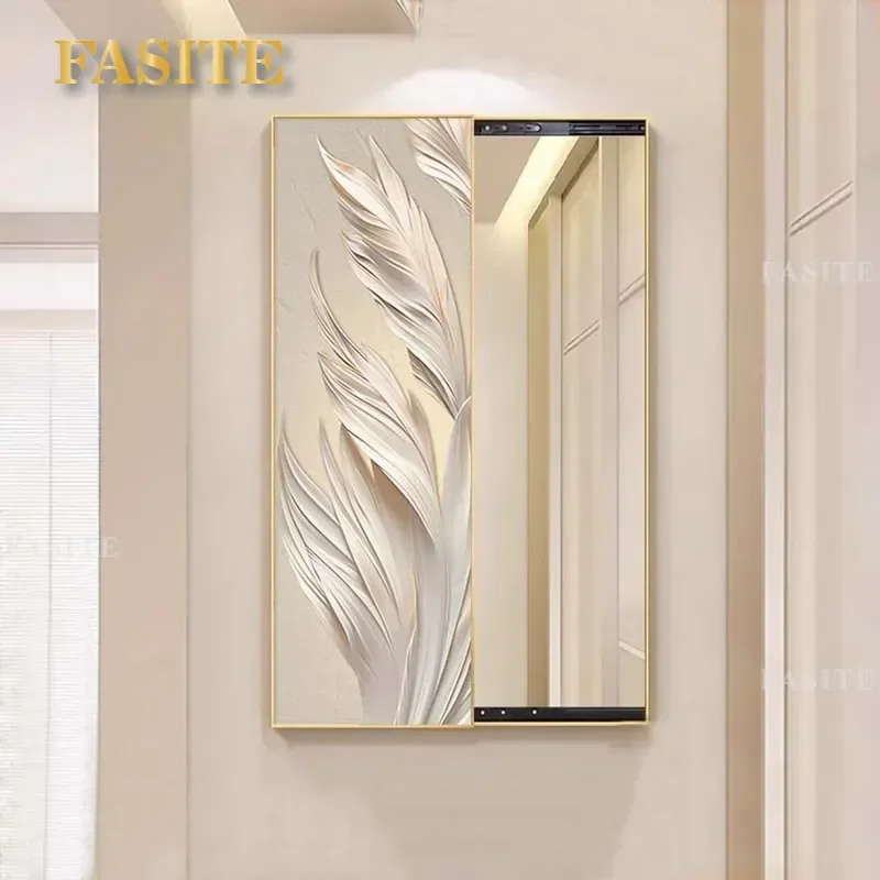 For Italian Light Luxury Feather Invisible Full Body Mirror Push-Pull Hidden Wall Hanging Decorative Painting Household