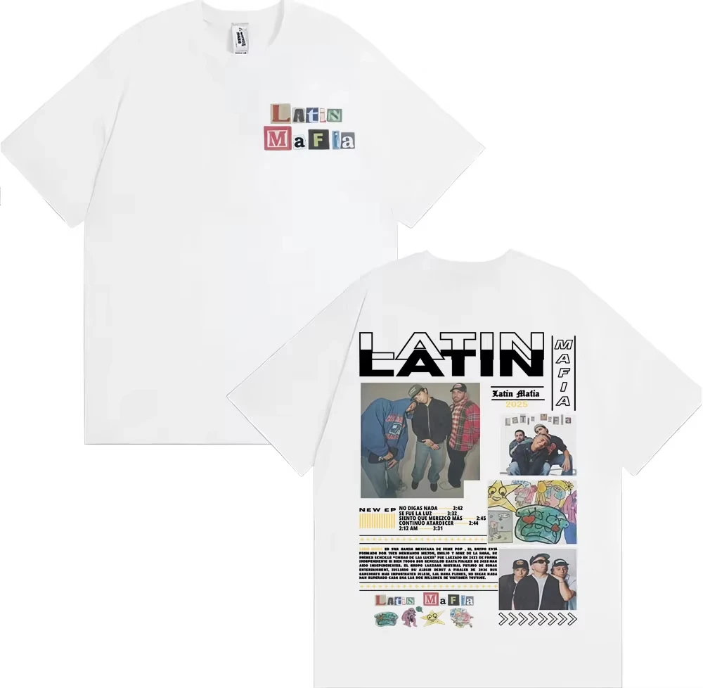 تي شيرت هيب هوب بانك كبير الحجم للرجال، تي شيرت كاجوال عصري برقبة دائرية، تي شيرت بغطاء ألبوم المافيا اللاتينية لفرقة الروك 2025 #4