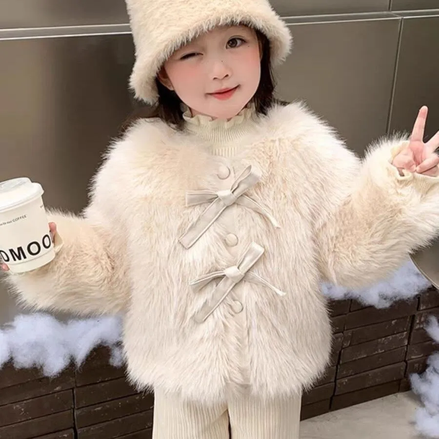 معطف فرو للفتيات الصغيرات للخريف والشتاء سترة جديدة أنيقة من فرو اللؤلؤ السميك للأطفال مقاس 90-150 سم