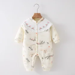 2023 Autum Nwinter Baby Cotton Jumpsuit Cotton Jacket Men  Women Baby Newborn Out The Thickened Crawling Clothes Chinese Style