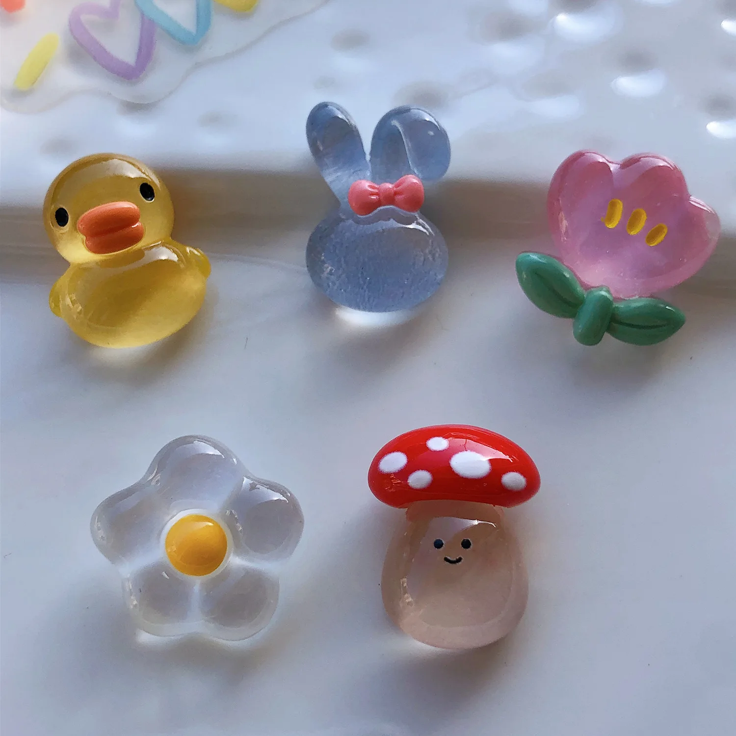 5Pcs Kawaii Cartoon Duck Rabbit Cabochons Resin Flat Back Scrapbook Figurine DIY Home Party Hair Decoration Accessories Crafts