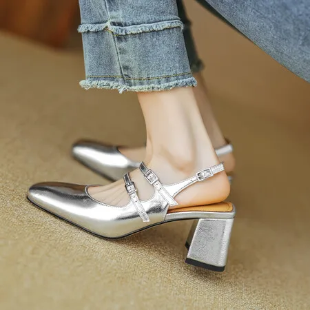 

Low Heels Mary Janes Shoes for Women Dress Pump 2024 Cowhide Genuine Leather Women's Heeled Party Office Wedding Lolita Shoes