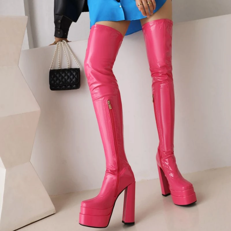 Sexy Thigh High Boots For Women Platform Fetish Party Shoes Thick Heels Over the Knee Boots Red Black White Winter Long Boot