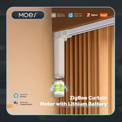 MOES Tuya ZigBee Curtain Motor With Lithium Battery Rechargeable Removable With Remote Control Work With Alexa Google Home