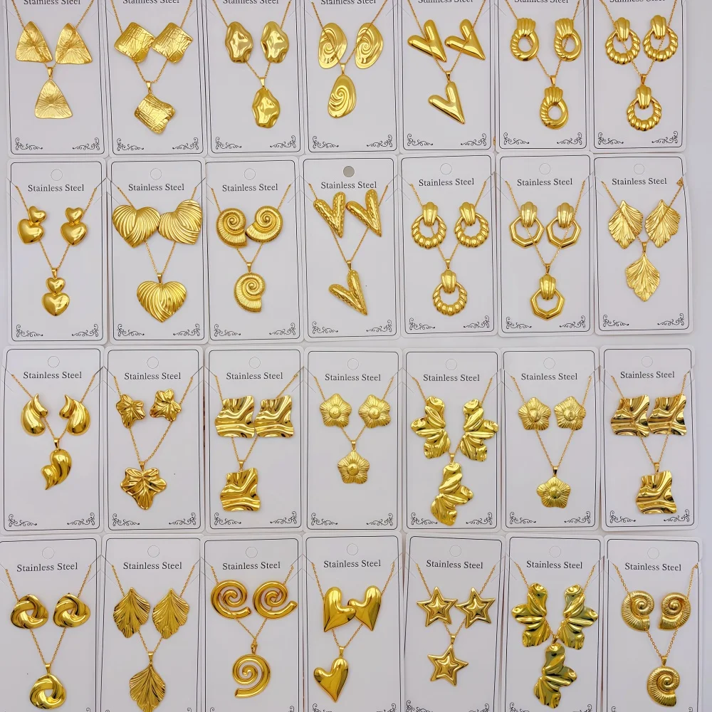 3/6/8/10/12Sets Fashion Stainless Steel Earrings Necklace Set For Women Mix Style Elegant Flowers Heart Geometry Jewelry Party