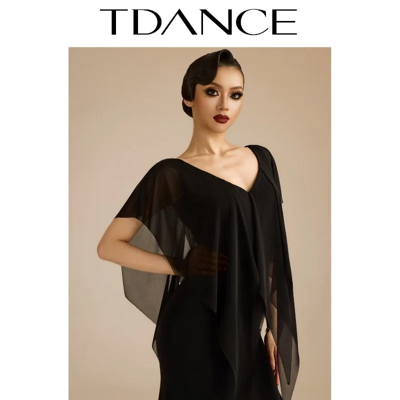 Customized TDANCE Latin Modern Dancewear [Yarn Piaopian Jumpsuit] Advanced and Flowing Exercise Suit for Adults Top GL-217