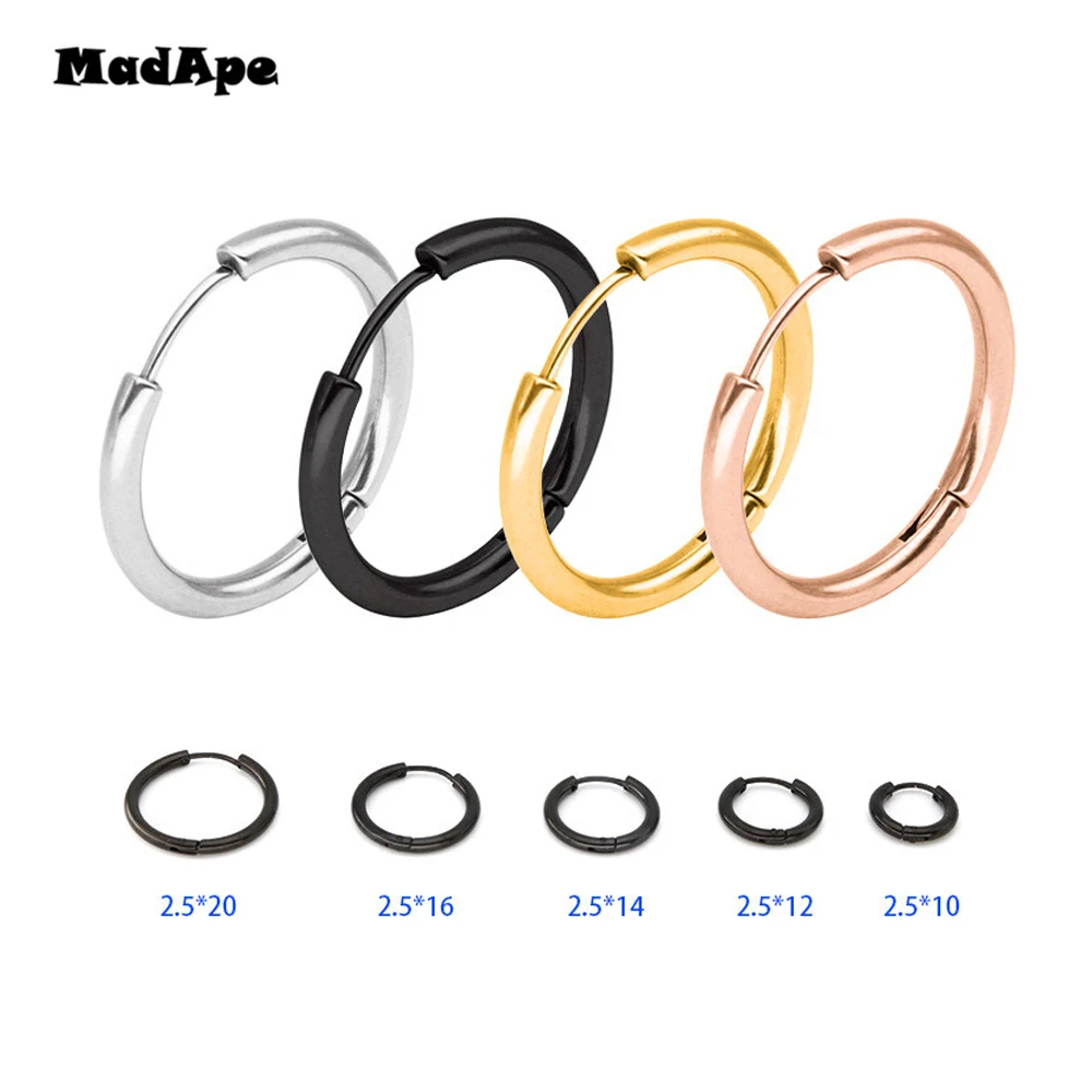 MadApe Trendy Silver Color Rose Gold Black Tone Stainless Steel Hoop Earrings Round Loop Earring For Women 25mm/20mm/11mm