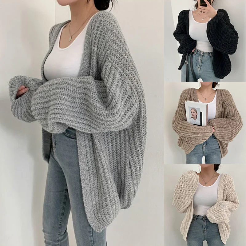 

Vintage Cardigan For Women Autumn Warm Knitted Sweater Casual Lantern Sleeve Female Tops Coat Y2k Sweater Cardigan