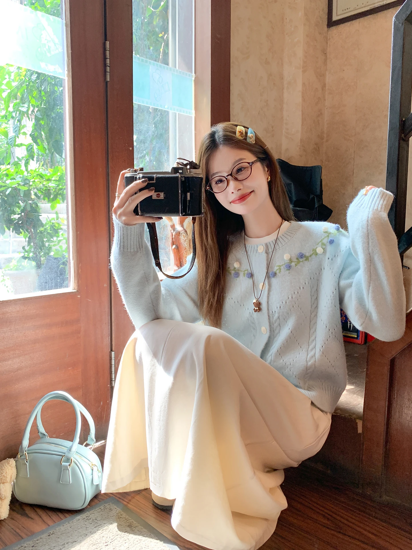 

Свободный синий вязаный свитер, пальто, женская осенняя верхняя одежда, повседневный длинный свек, круглый кардиган на пуговицах, топ