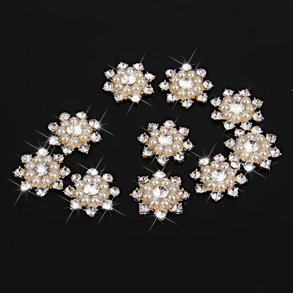 

10pcs Snowflake Pearl Hair Accessories Wedding Embellishment Rhinestone Buttons for Garment Bags Decorations Shining Faux Pearl