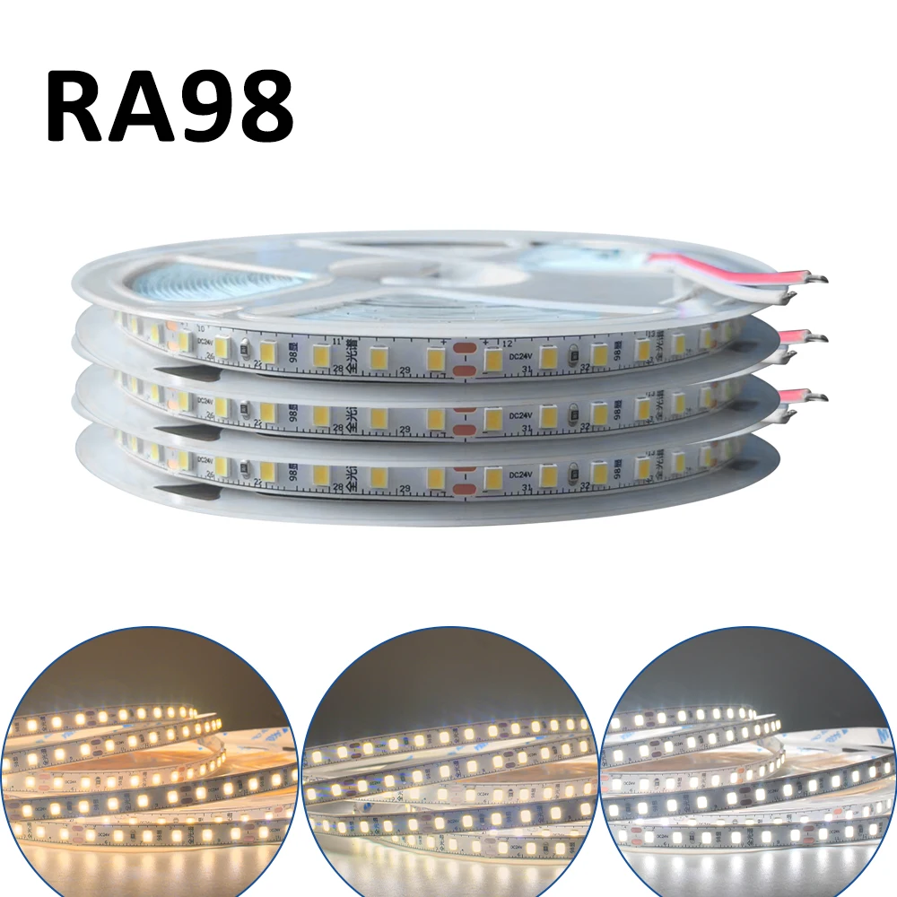 DC 24V Full Spectrum LED Strip Light 5m 10m Ra98 SMD2835 120LEDs Flexible Led Tape Ribbon Lamp Warm Natural Cold White for Home