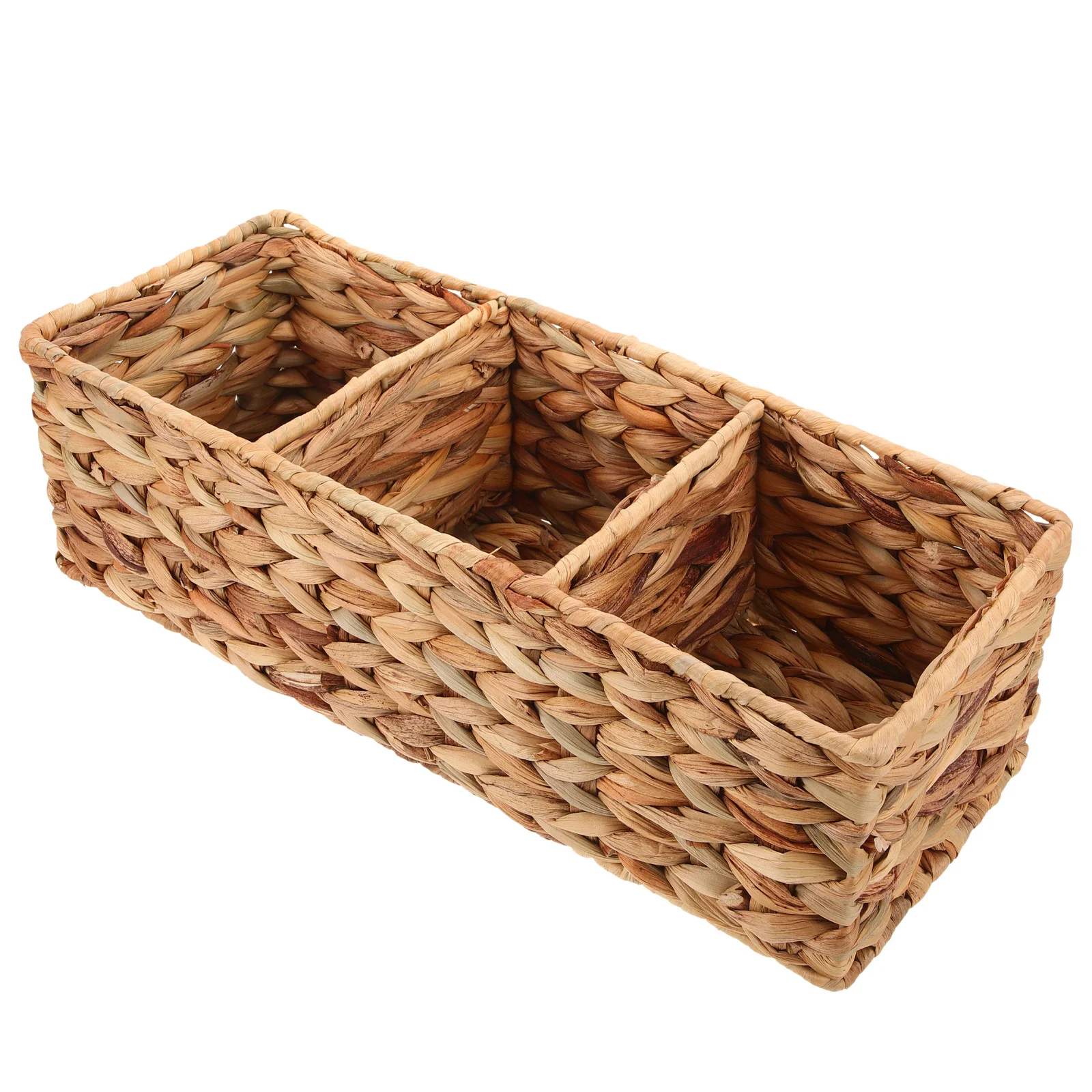 

Straw Woven Storage Basket 3-Compartment Handle Storage Organizer for Makeup Brushes Utensils Sundries Holder Toilet Tank Basket