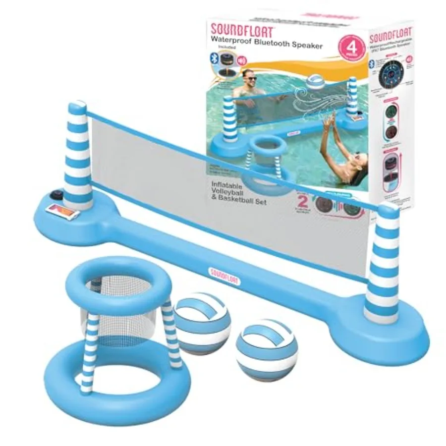 

Надувной набор для игр в бассейне: волейбол, баскетбол, с Bluetooth-колонкой, держателями для стаканов и чехлом для телефона