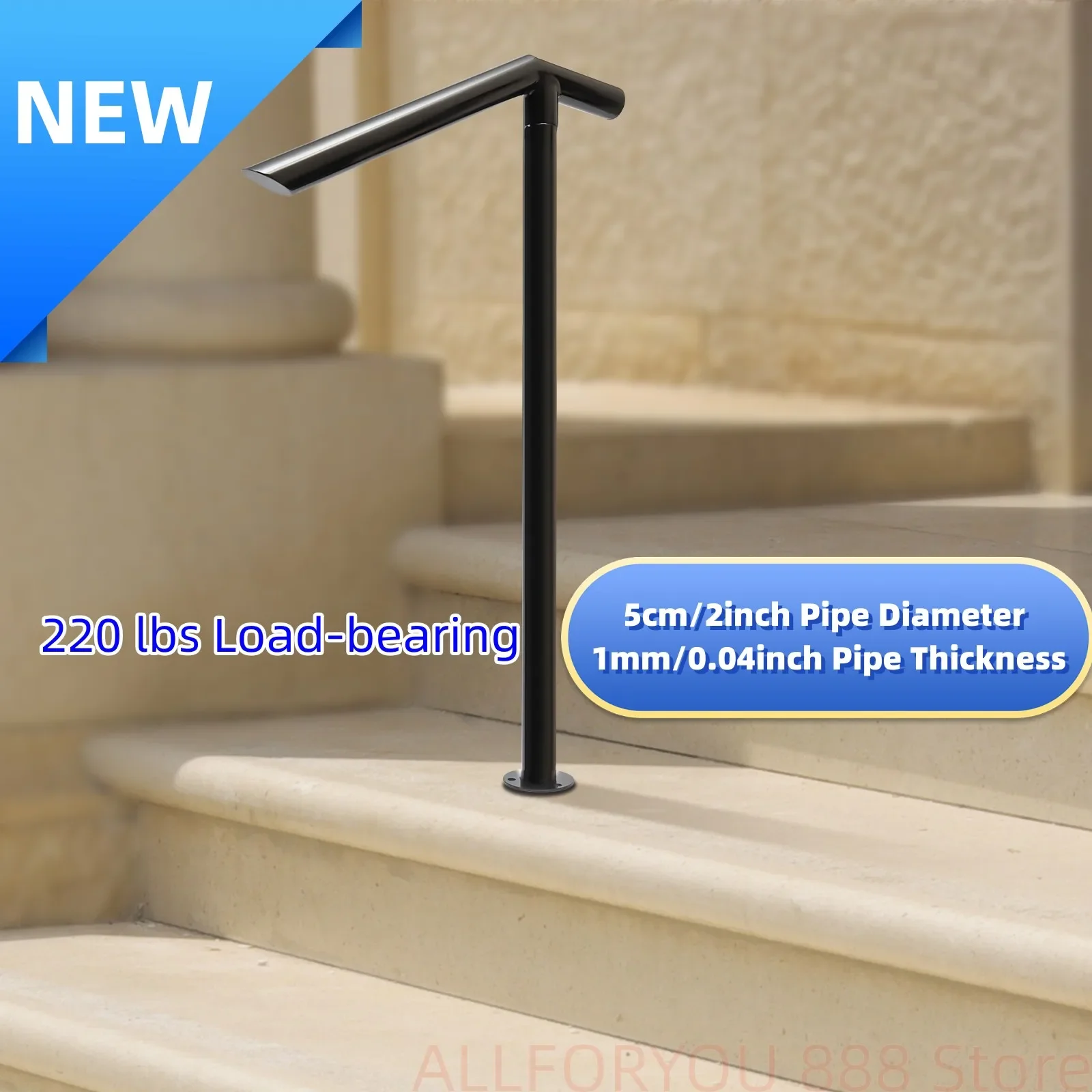 

96/102cm Handrail Single Post Stair Railing 220lbs Load-bearing Ladder Type For Stairs 1-2/2-3step