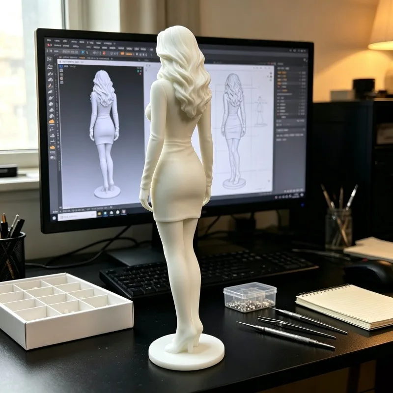 3D Printing sexy Pure Desire Goddess V-neck Dress Sculpture Unpainted Model DIY Paint Desktop Ornament Custom Statue Home Decor