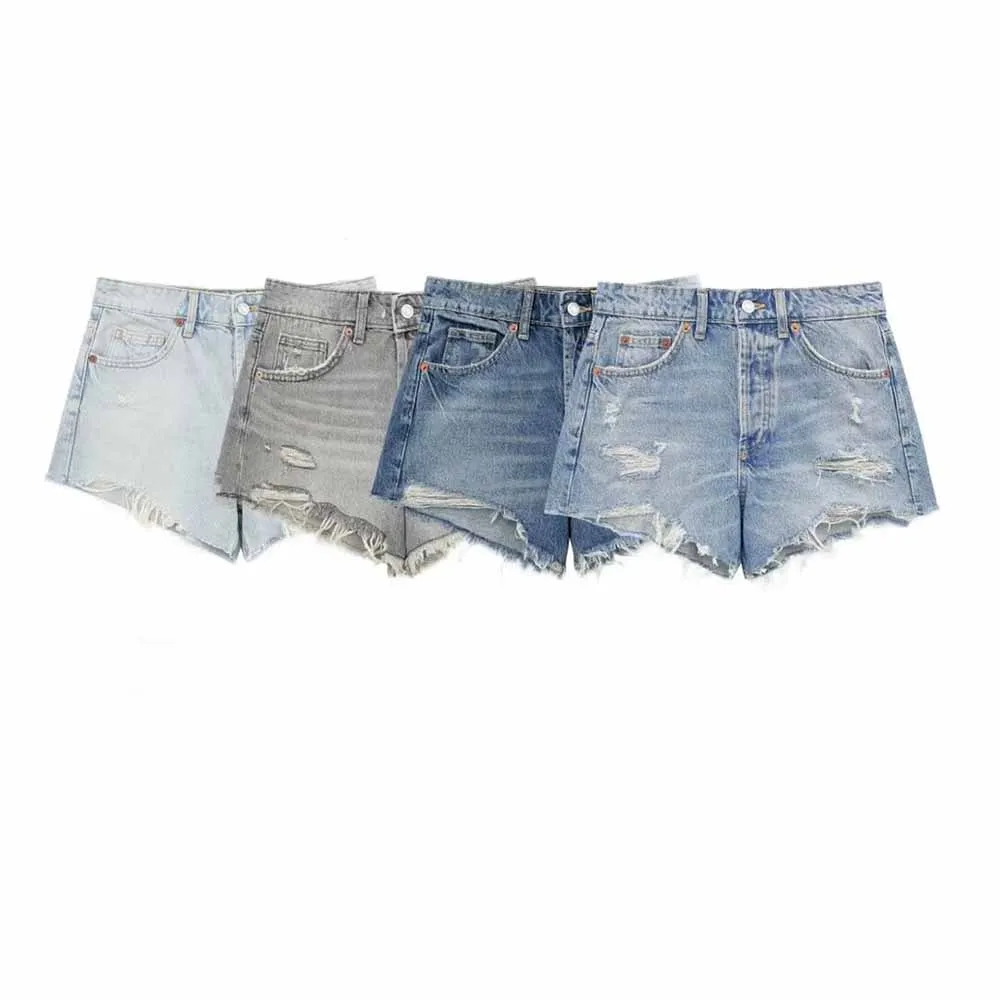 

Women's 2024 New Casual Fashion Joker Chic Hole Decoration High Waist Denim Shorts Retro Button Shorts Pantalones