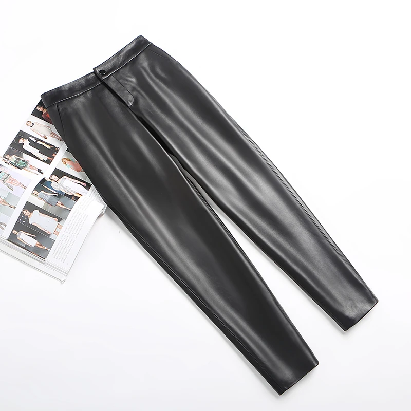 

Women's Leather Pants, Plus Size Sheepskin Pants, Elastised Waist, Ankle Length Pants, Real Leather Casual Harlan Pants