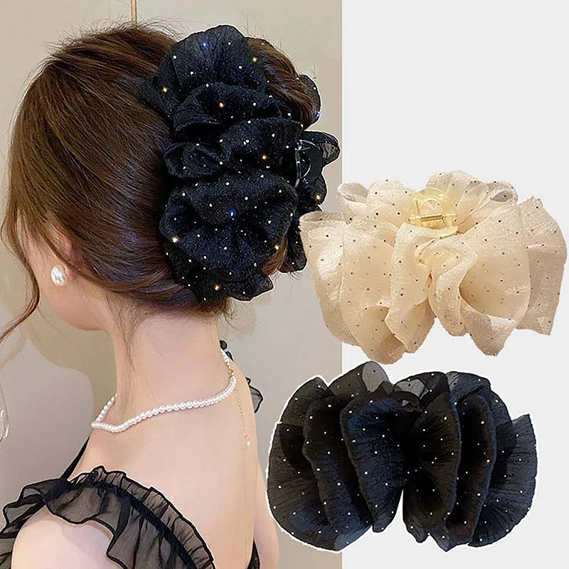 

Large Bow Mesh Hairpin Temperament Elegant Women Hair Claw Clips Princess Headdress Fashion Grab Clip Female Hair Accessories