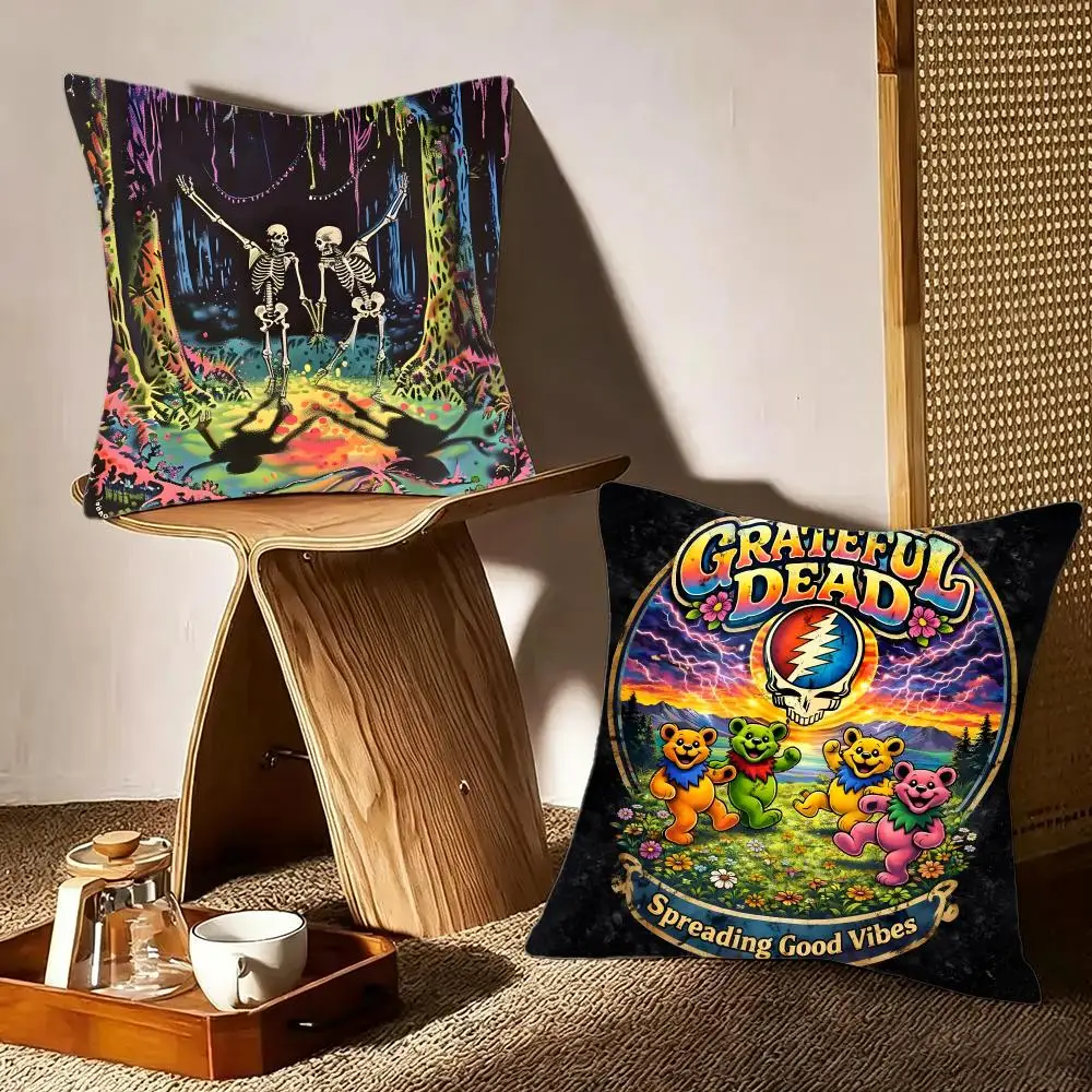 Psychedelic Band G-Grateful Dead Cushion Cover Crystal velvet sofa Aesthetic room decor Car seat back cushion