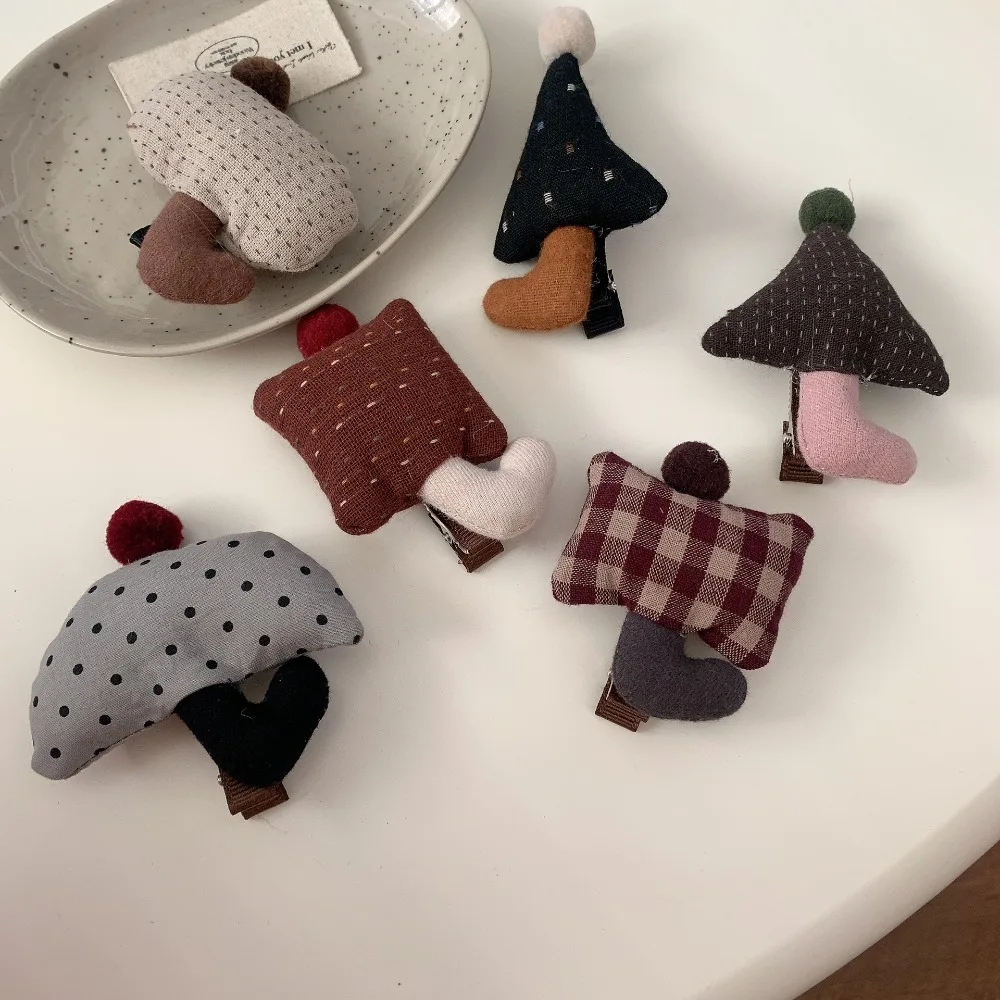 

Заколки для волос в виде гриба для детей, мягкая клетчатая ткань с горошками, милый мультяшный дизайн, нескользящая ручка для тонких волос, зимняя повседневная одежда