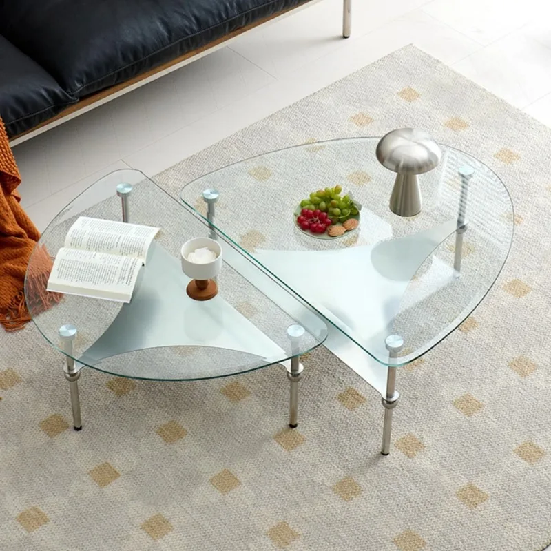 Second-hand style coffee table combination tempered glass living room small apartment stainless steel coffee table table