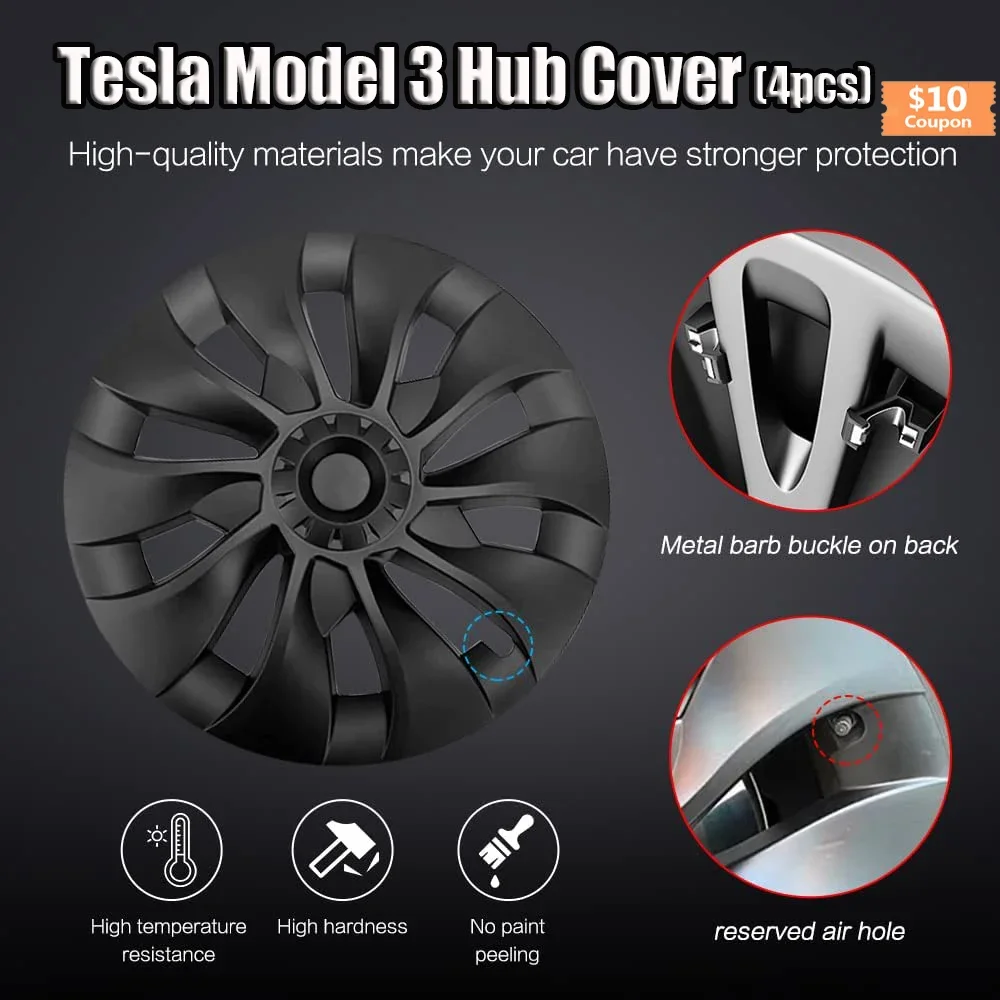 4PCS Replaceable Wheel Hub Cover 18 Inch Automotive Wheel Hub Cover Accessory Suitable for Tesla Model 3