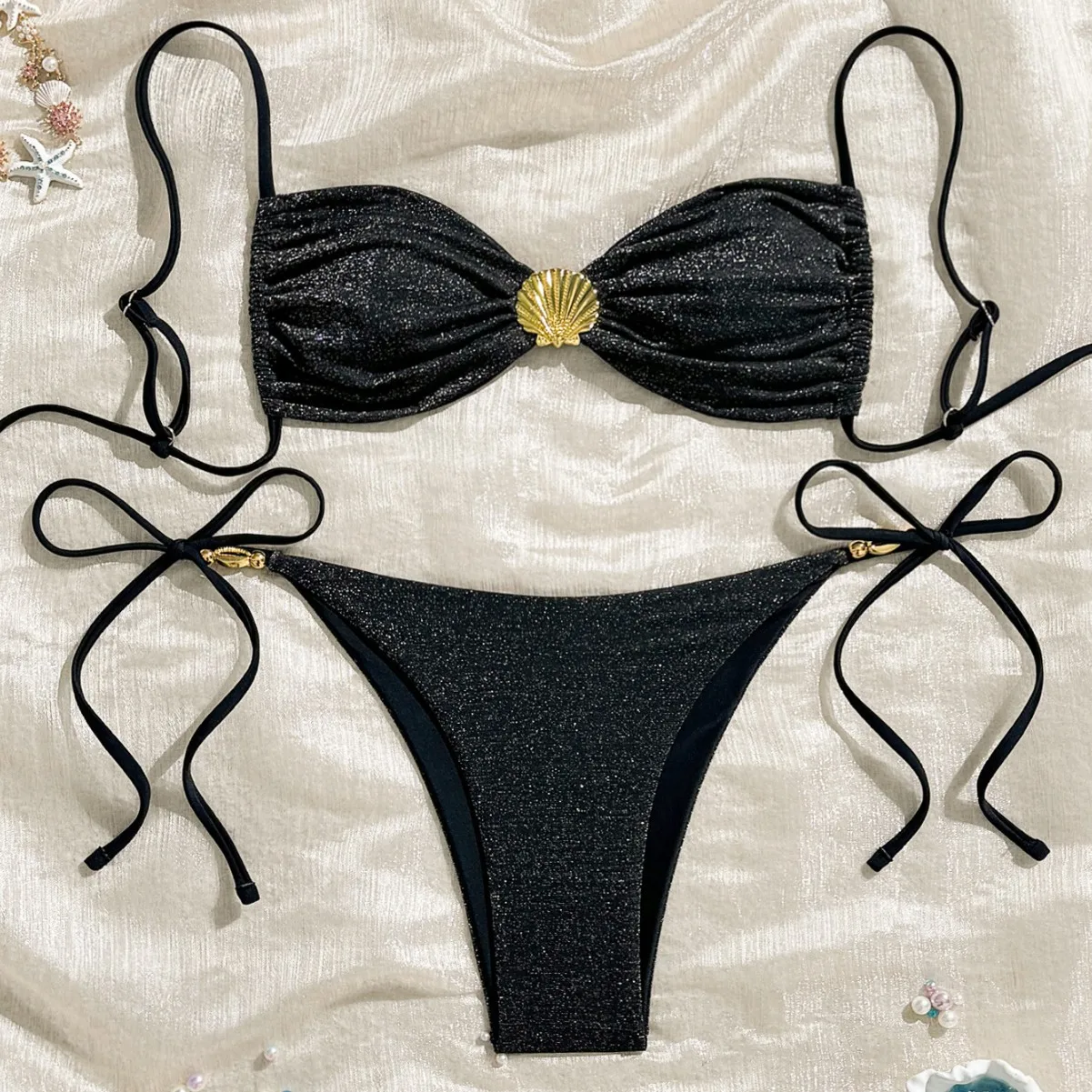 Fashion Seashell Beach Bikini Sexy Vacation Tie-up Bikini Swimsuit Tankini Swimsuits Women Trikini Biquini