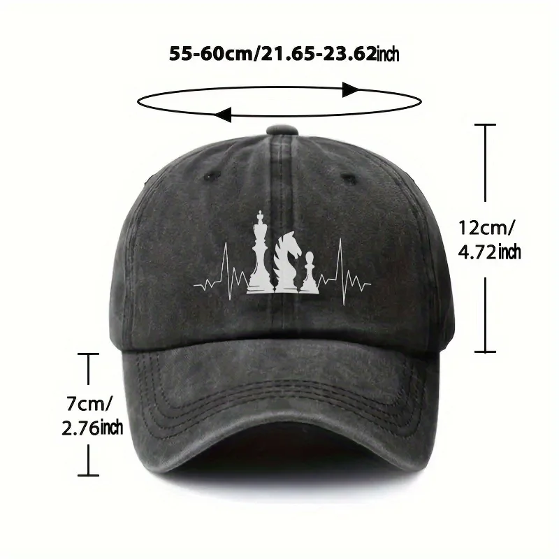 Chess Heartbeat Graphic Baseball Cap Unisex Adjustable Washed Cotton Hat for Strategy Game Lovers