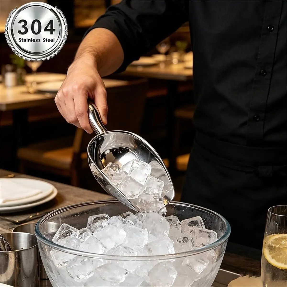12 Oz 304 Stainless Steel Ice Scoop, Suitable for Freezers and Ice Makers,for Weddings, Bars, Parties, Kitchens (12 OZ)