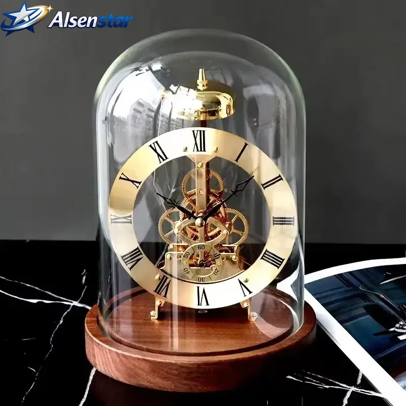 New black walnut solid wood luminous base clock: Lingjing Time mechanical movement hotel villa model room