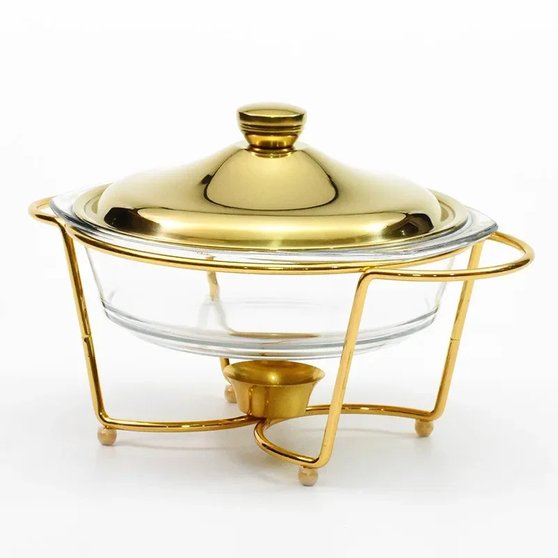 

New Food Warmer Round Glass Dining Stove Stainless Steel Glass Serving Dish Hot Pot Small Chafing Dish Hotel Chafing