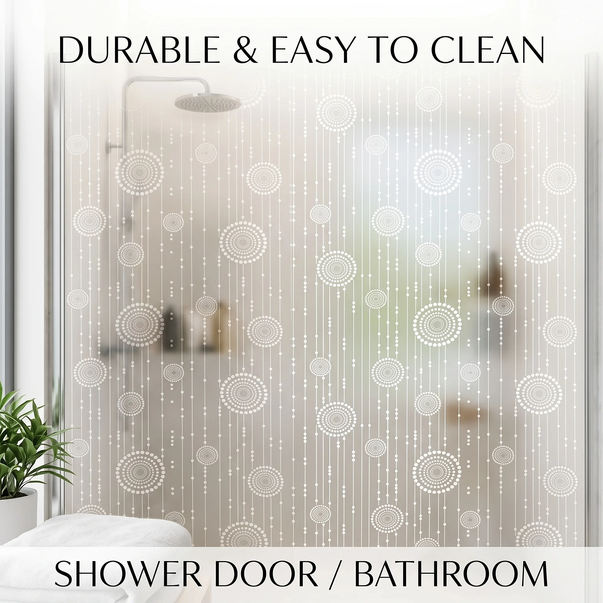 Geometric Circle & Vertical Line Pattern Self-Adhesive Window Film Frosted Privacy Glass Sticker Anti-UV Decorative Home Decor