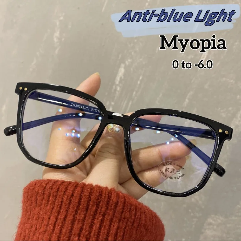 

Fashion Blue Light Blocking Myopia Glasses Women Men Oversized Round Computer Nearsighted Eyeglasses Minus Diopters 0 to -6.0