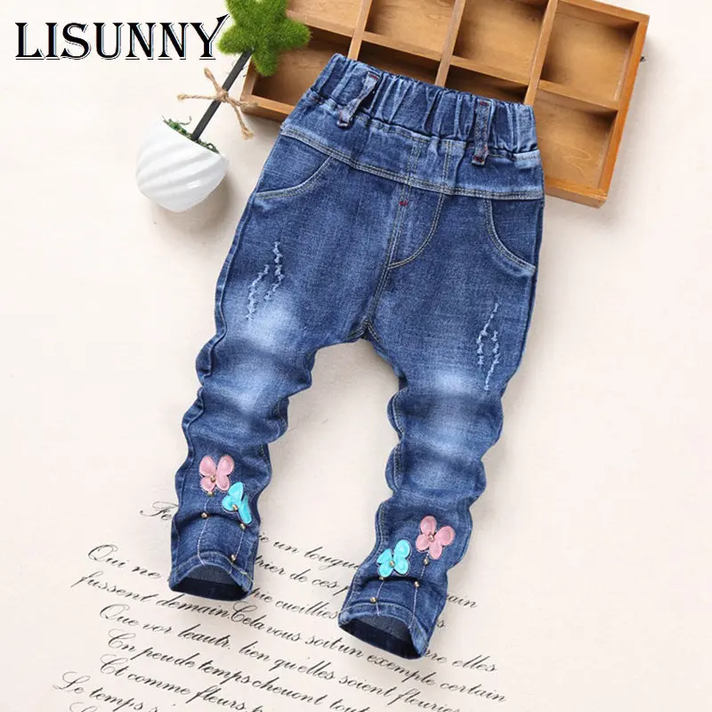 2024 Spring Autumn Girls Jeans Cartoon Rabbit Embroidered Baby Girl Pants Kids Jean Casual Trousers Children Denim 0-5Y