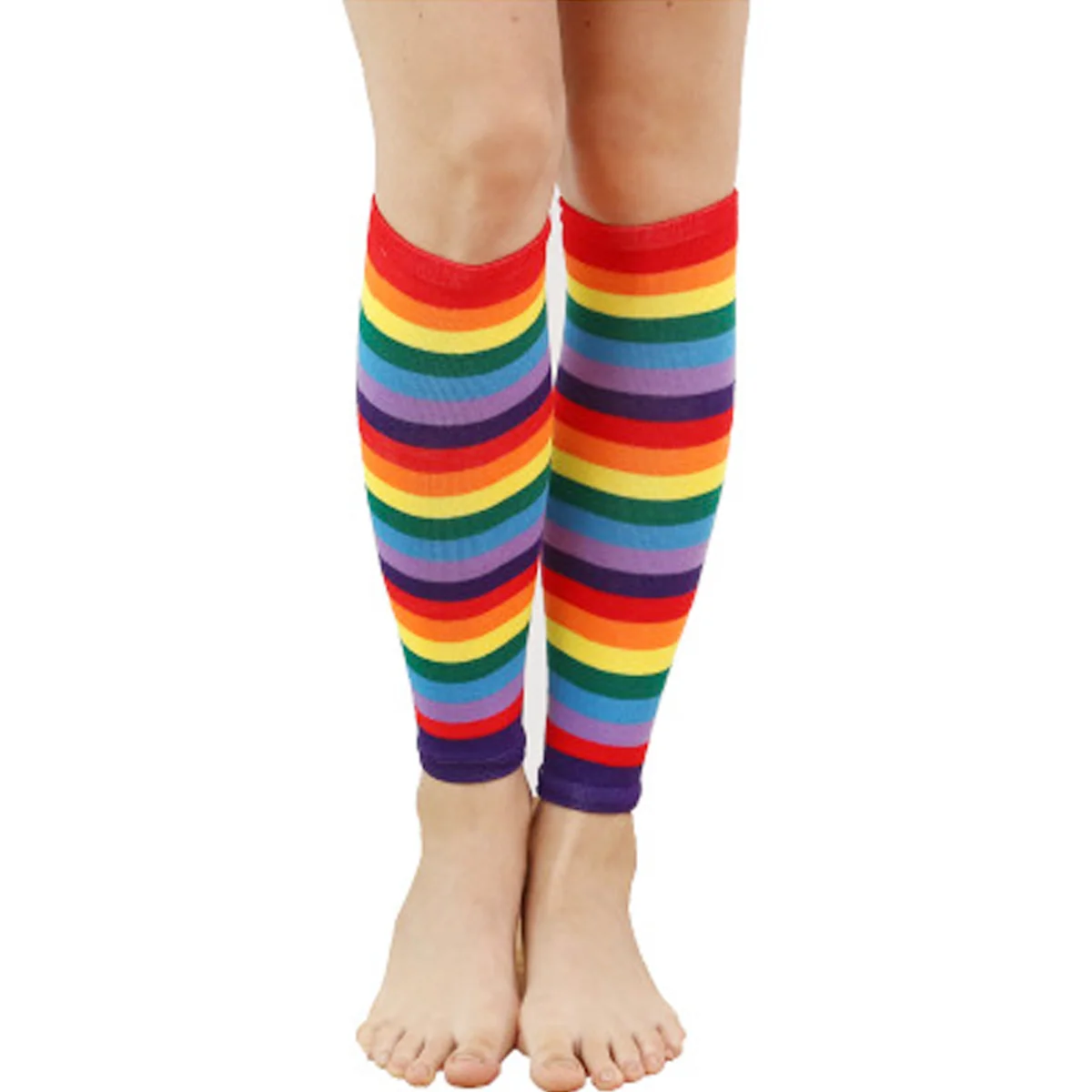 

2pcs 2 Pairs Rainbow Stripes Knee High Socks Colorful Printing Calf Sleeves Soft Elastic Tube Stockings For Women Casual Wear