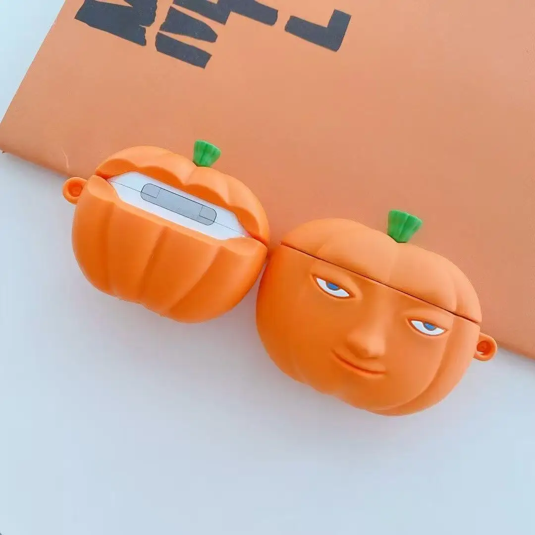 حافظة واقية من Fun Pumpkin AirPod - تناسب تمامًا لحافظات 1/2 Pro وAirPod 3، وديكور الأدوات الأساسية للسفر على طراز الرسوم المتحركة، وغطاء واقٍ أنيق، وواقي أنيق
