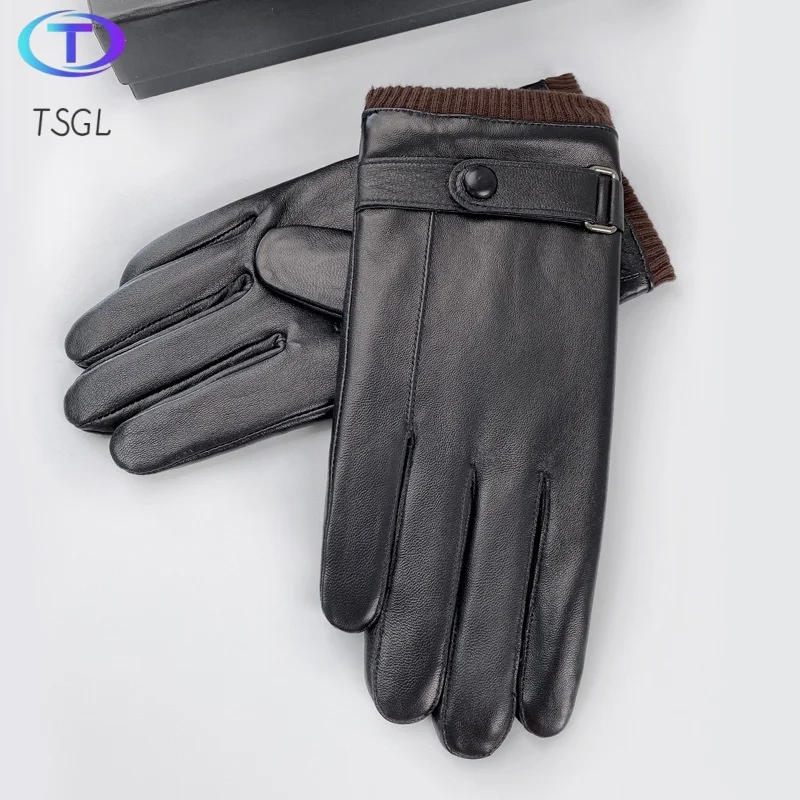 

Driving Motorcycling Mittens Sheepskin Driving Gloves for Men Winter Business Black Gloves 자전거용품 перчатки зимние мужские