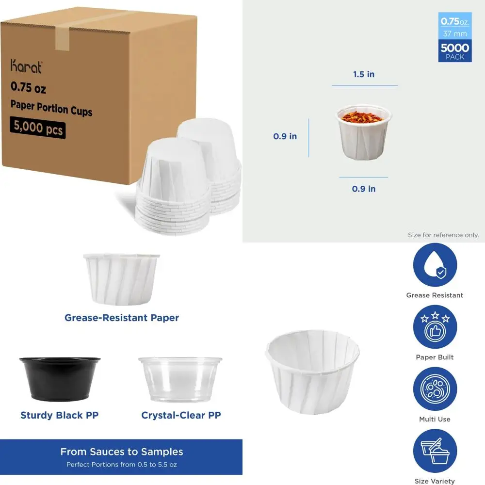 

Порционные бумажные стаканчики емкостью 75 грамм, оптовая упаковка из 5000 штук, одноразовые для закусок и напитков